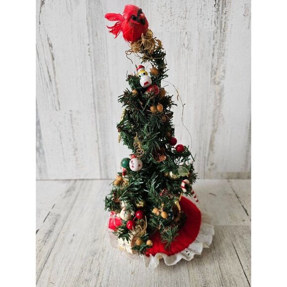 Vintage mini tree Xmas Cardinal candy cane decor - Picture 2 of 8